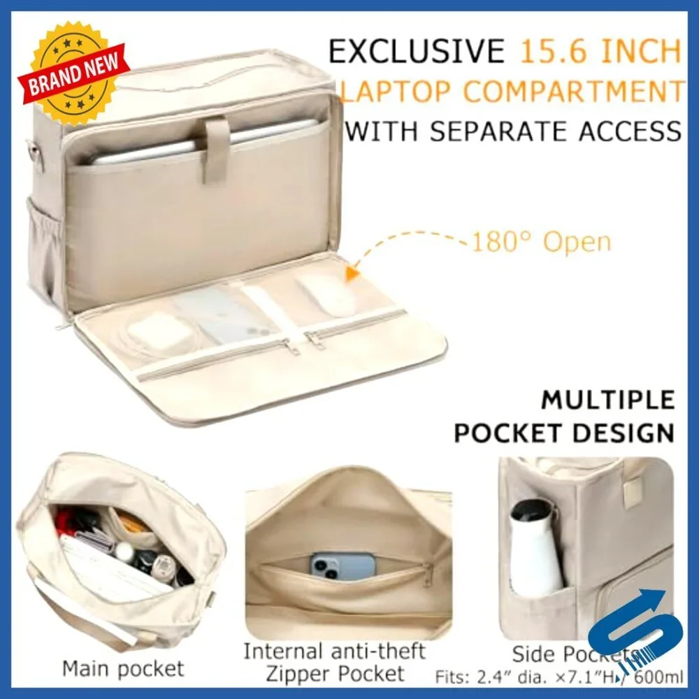 Canvas Tote Bag with Insulated Lunch Compartment and Laptop Sleeve